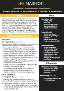 A preview of Lee Marriott's CV